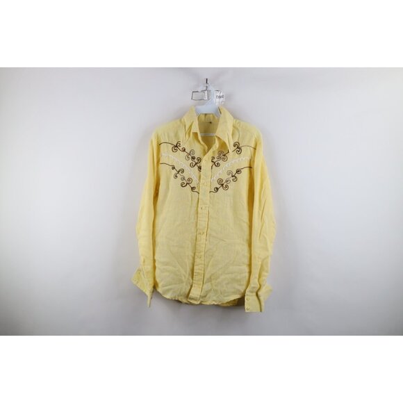 Vintage 60s 70s Rockabilly Mens M Gauzy Cotton Chain Stitch Western Button Shirt - Picture 1 of 16
